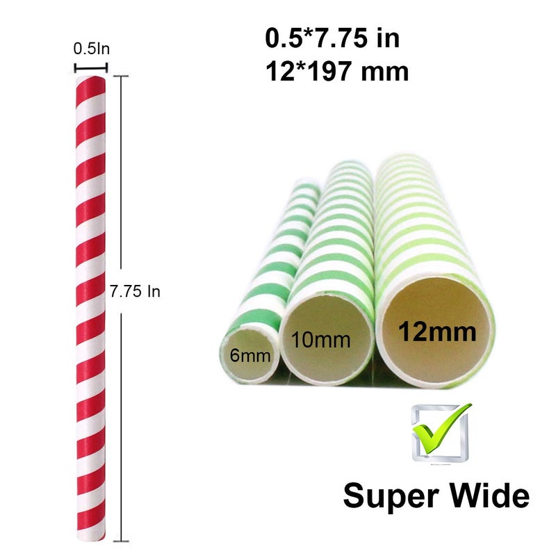 morneve Boba Straws, Smoothies Straw Disposable Extra Large 0.5" 1/2" 12mm Wide Paper Straws for Slushy Jumbo Thick Shakes Bubble Tea Tapioca Pearls Shower Birthday Party Supplies, Stripe 50PCS - Image 2